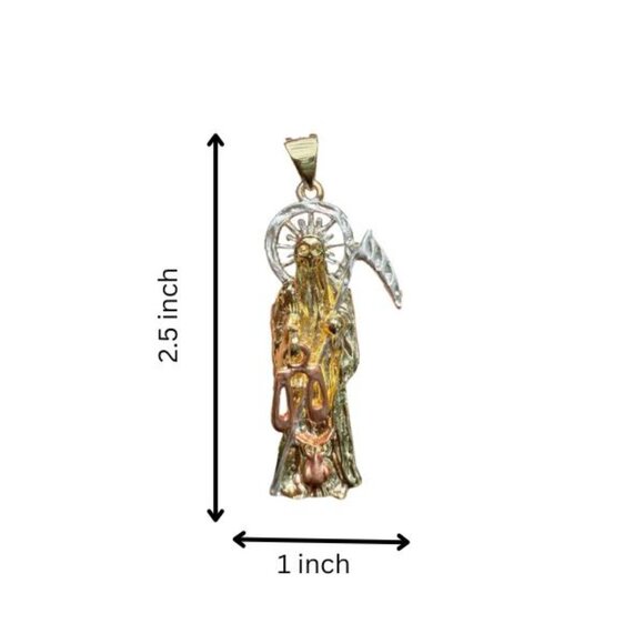 The Grim Reaper Pendant Iced Bling 14K GP Santa Muerte Figaro Link Chain Jewelry - Picture 4 of 5